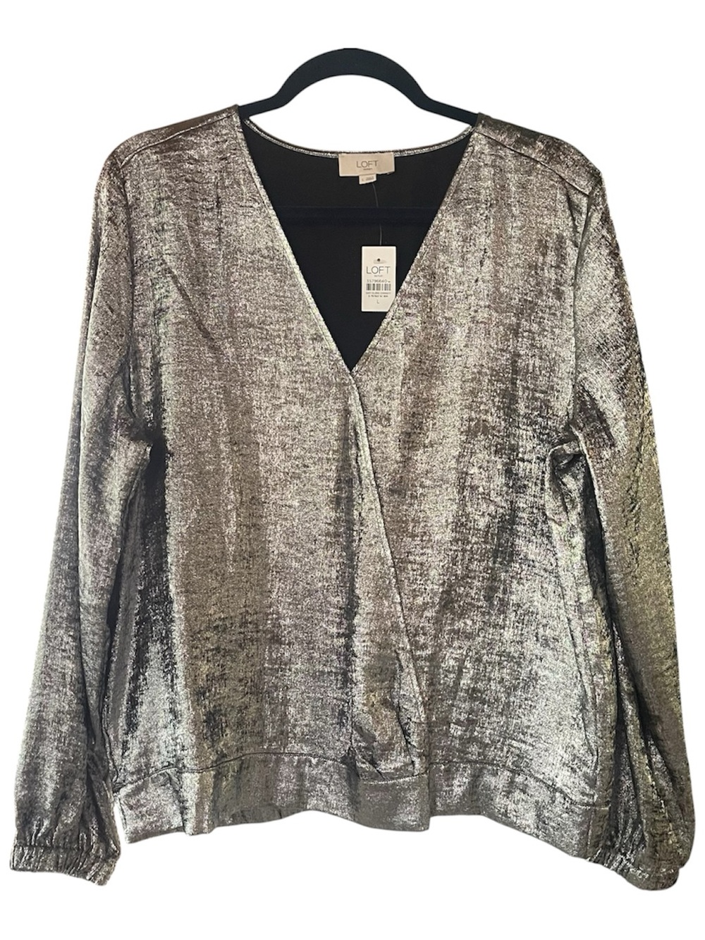 Loft Outlet Long Sleeve Silver Sparkle Metallic Blouse Casual Dressy Size Large